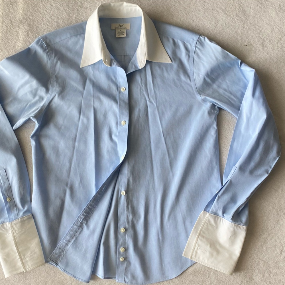 Brooks Brothers Blue White Contrast Collar French Cuff Button Down Shirt sz8